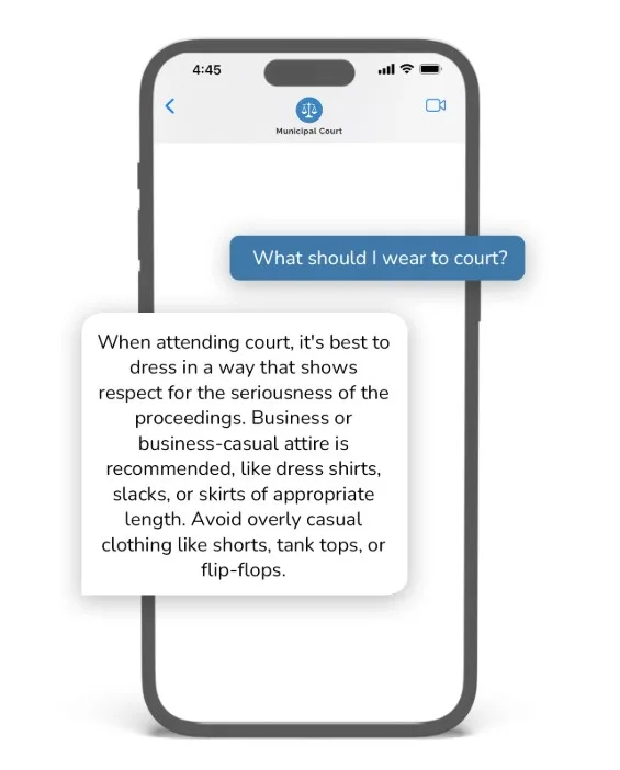 Example court chatbot responding to a question by SMS